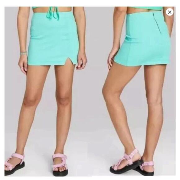Wild Fable Notch Front Seamed Denim Mini Skirt Light Aqua Blue Women’s 6 NWT - Picture 1 of 5